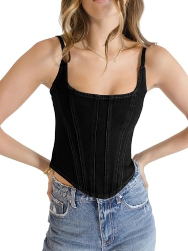 Imily Bela Womens Denim Corset Tank Tops Sleeveless Slim Fit Vest